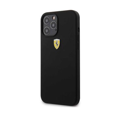 CG Mobile Ferrari On Track Liquid Silicone Case Metal Logo Compatible for iPhone 12 / 12 Pro (6.1") - Black