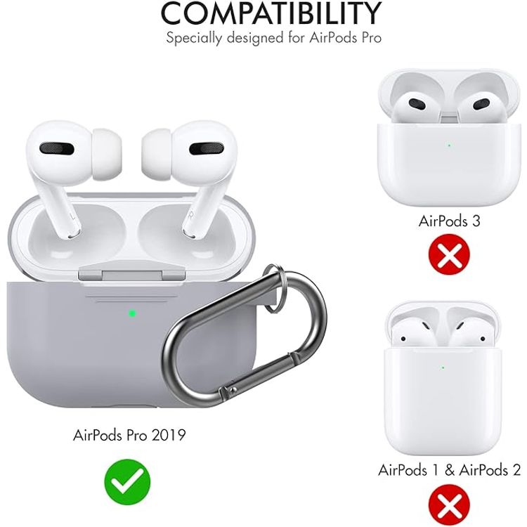 Ahastyle Retro 3D Design Premium Silicone Case with Carabiner Compatible for AirPods Pro - Ergonomic Classic Design - Dust & Shockproof Cover Supports Wireless Charging - Gray White