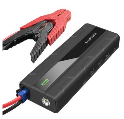 راف باور شاحن متنقل للسيارة بقوة 14000 مللي أمبير في الساعة 1000 أمبير بنك طاقة بريطاني مع مصباح LED وشاشة LCD ذكية - شحن سريع 3.0 مع تقنية iSmart - حماية 360 درجة - أسود