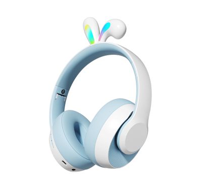سماعة رأس لاسلكية للأطفال من بورودو ساوندتيك مع أضواء LED على شكل آذان أرنب - أزرق