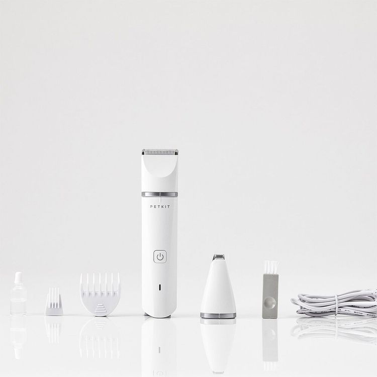 بيت كيت 2 في 1 للكلاب والقطط مقصات تشذيب بشفرتين ، منخفضة الضوضاء ، مقاومة للماء ، قابلة لإعادة الشحن لاسلكية للحيوانات الأليفة ماكينات حلاقة الشعر للكلاب والقطط - أبيض