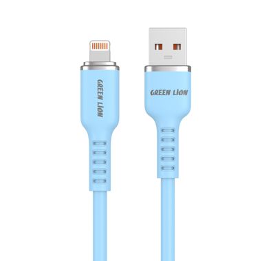 كابل سيليكون USB-A إلى Lightning بطول 1 متر من Green Lion، سرعة نقل 480 ميجابت في الثانية، 12 وات، شحن ومزامنة، عمر افتراضي يزيد عن 10000 ثنية، آمن ومضمون - أزرق