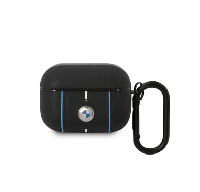 غطاء حماية من الجلد الأصلي من مجموعة CG MOBILE BMW Signature مع خطوط ملونة / قطع دقيق / جلد فاخر / مقاوم للصدمات متوافق مع Airpods Pro - أسود