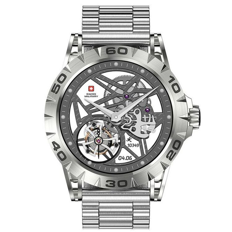 Swiss Military Dom2, up to 7 Days Battery Life, Receive & Make Calls, Heart Rate & Blood Pressure & Oxygen Level Monitoring, iOS & Android - Silver with Metal Strap