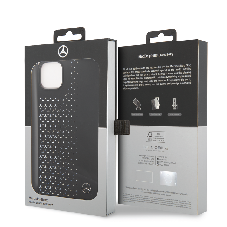 Mercedes-Benz Liquid Silicone Case with Gradient Star Horizontal Pattern iPhone 14 Plus Compatibility - Black