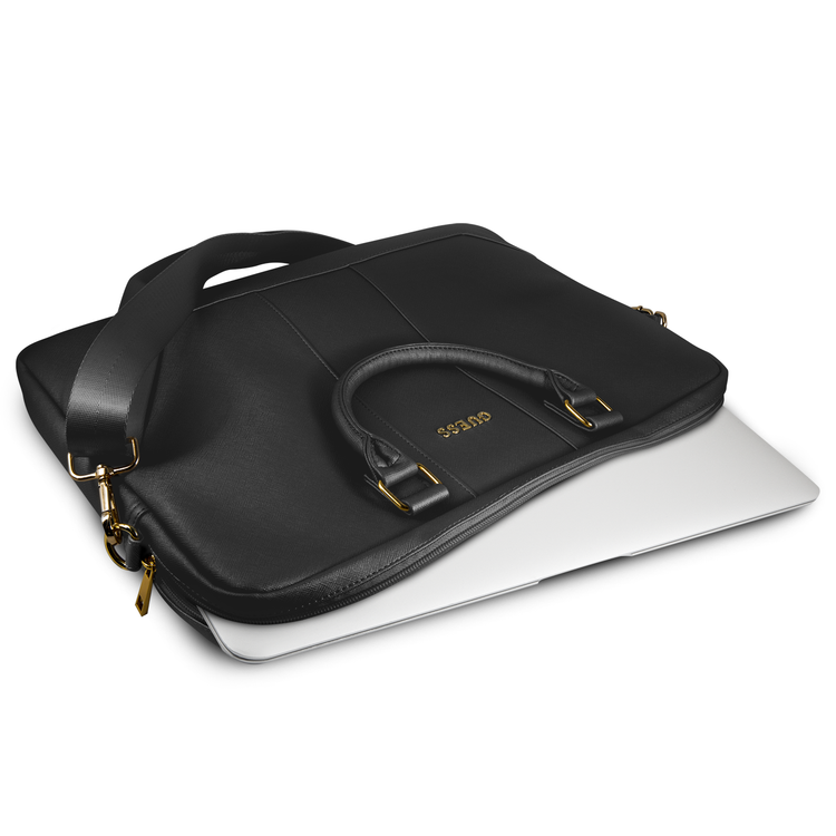 CG MOBILE Guess Saffiano-Look Portable Computer Bag 15" with Adjustable Shoulder Strap Compatible for MacBook Suitable with Outdoor, Business, Office Officially Licensed - Black