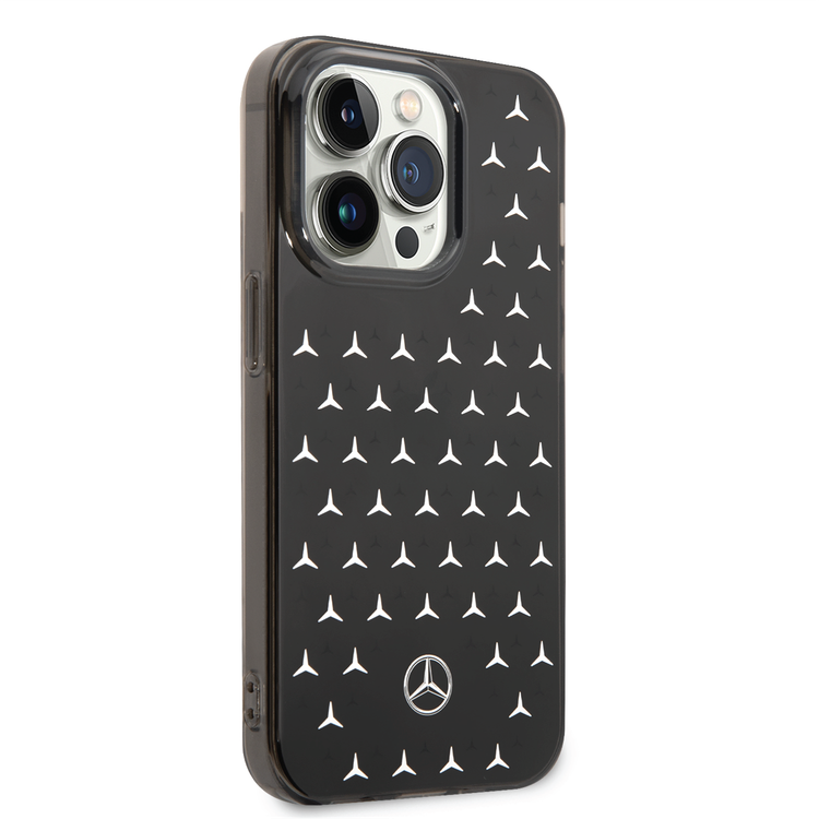 Mercedes-Benz Double Layer PC/TPU Case with Large Star Pattern iPhone 14 Pro Compatibility - Black / Silver