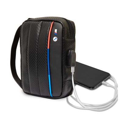 CG MOBILE BMW Carbon PU Hand Bag With Contrasted Tricolor Line Protective Bag Universal Compatible With MacBook Intel® UHD Graphics/Value Top Load Bag/Work, School, etc. - Black