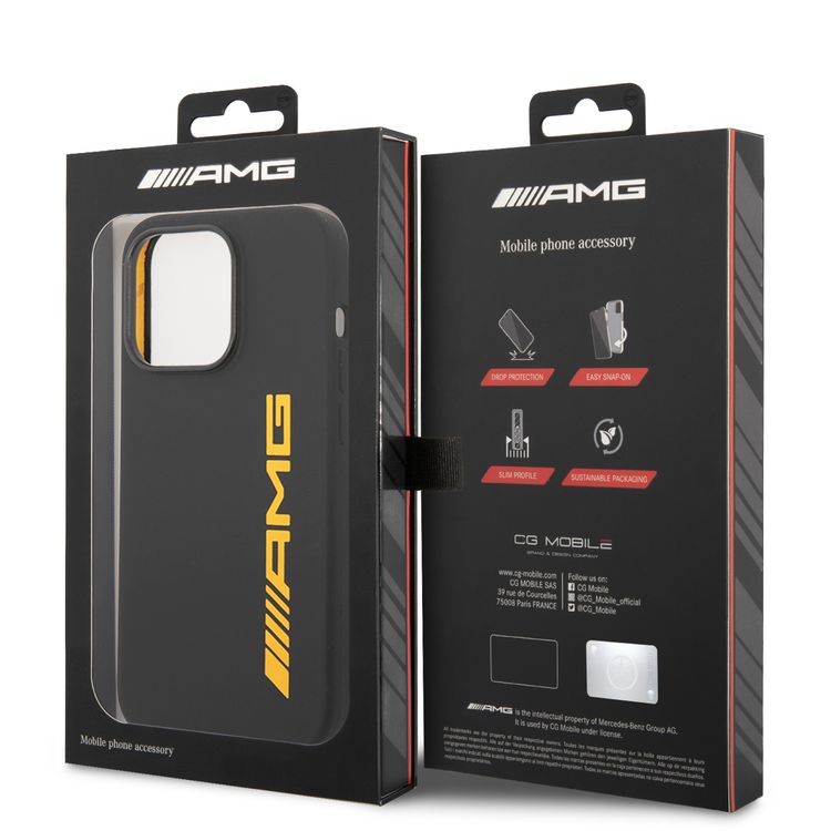 AMG Liquid Silicone Case with Colorful AMG Logo Bumper ProtectioniPhone 14 Pro Max Compatibility - Yellow