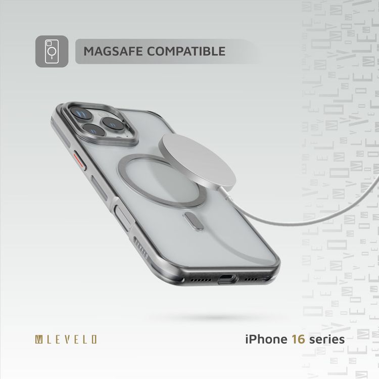 كفر حمية Levelo Elio PC مع حامل حلقي للكاميرا لهاتف iPhone 16 Pro Max، حامل مدمج، متوافق مع MagSafe - فضي 
