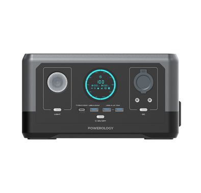 مولد طاقة محمول Powerology 76800mAh 300W يعمل بالطاقة الشمسية، 45W PD، 100W مدخل طاقة شمسية، مخرج شاحن لاسلكي 15W، مخرج طاقة للسيارة 8A - أسود