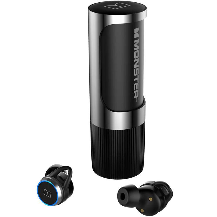Monster Clarity 101 AirLinks Wireless Earbuds, Bluetooth Version 5.0, Type-C Charging Port, 360° Rotatable Charging Case, Touch Control, 60 Hours Battery Life - Black