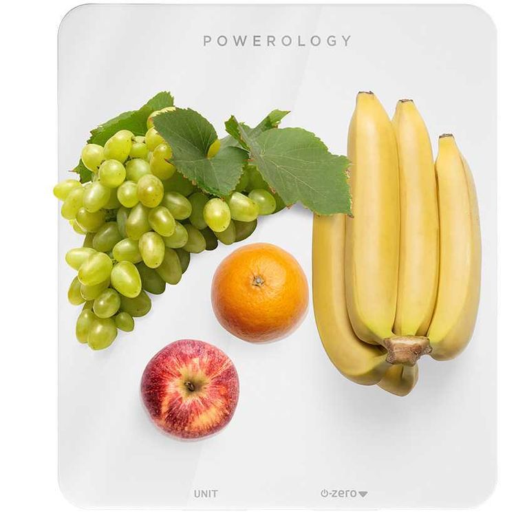 ميزان طعام وتغذية ذكي من Powerology متوافق مع تطبيق iOS و Android - رفيق النظام الغذائي العملي - ميزان مطبخ رقمي للكيتو / الماكرو / السعرات الحرارية / فقدان الوزن - أبيض