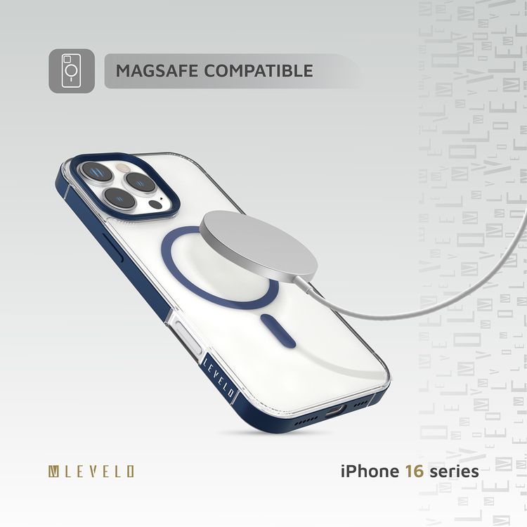 Levelo Claire Magsafe Case with Aluminum Bumper Case for iPhone 16 Pro Max, Hybrid Case, MagSafe Compatibility - Blue