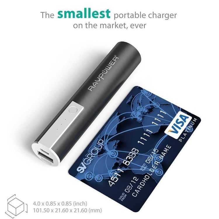 RAVPower 3350mAh Luster Portable Charger Power Bank 3350mAh with iSmart Fast Charging Technology - Sleek Mini Powerbank Ergonomic Clip Design with Multiple Protection - Black