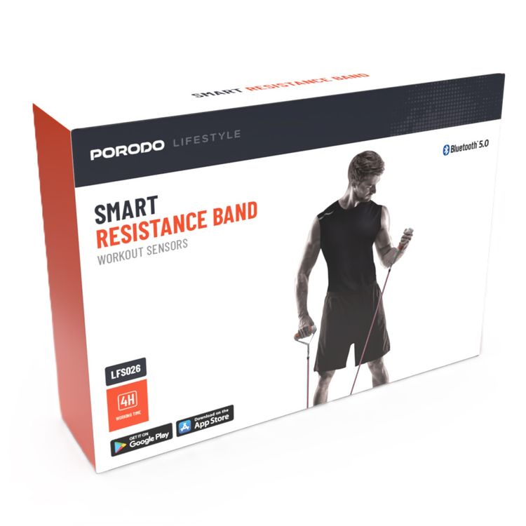 Porodo Lifestyle Smart Resistance Band, 4 Intensity Levels, Bluetooth 5.1, Workout Sensors, 4h Working Time, 60mAh Battery Capacity - Gray