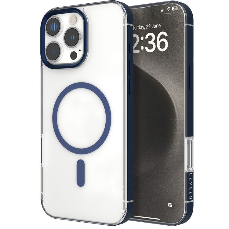 Levelo Claire Magsafe Case with Aluminum Bumper Case for iPhone 16 Pro Max, Hybrid Case, MagSafe Compatibility - Blue