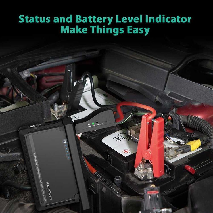 RAVPower Portable Element Car Jump Starter 600A UK 18000mAh Power Bank with Handle - Built-in Intelligent Protector - Portable Car Cigarette Lighter with LED Flashlight - Black