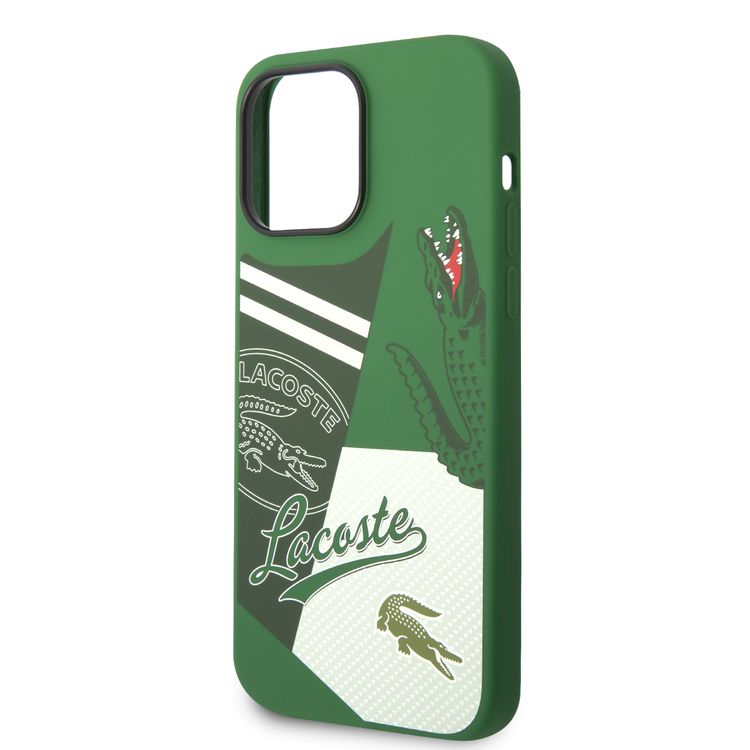 Lacoste Hard Case Liquid Silicone / Microfiber Patchwork B, Compatible with iPhone 14 Pro Max - Green