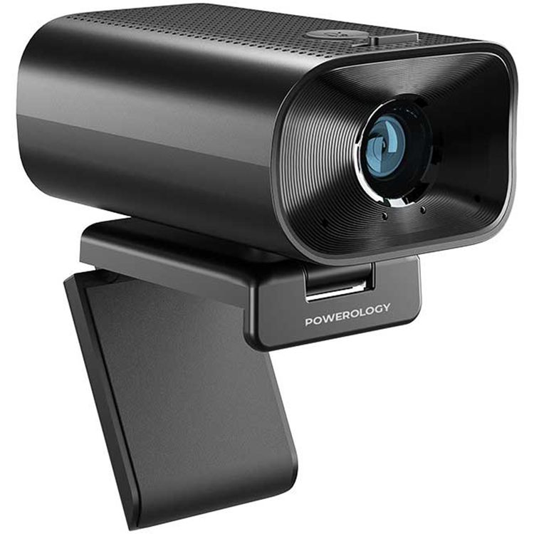 Powerology 1080p Webcam with Digital Zoom, 5W Speaker, Dual Microphone, up to 8m Voice Pickup, 90° Field of Vision, Remote Control & Tripod, 1.8m Cable Length - Black