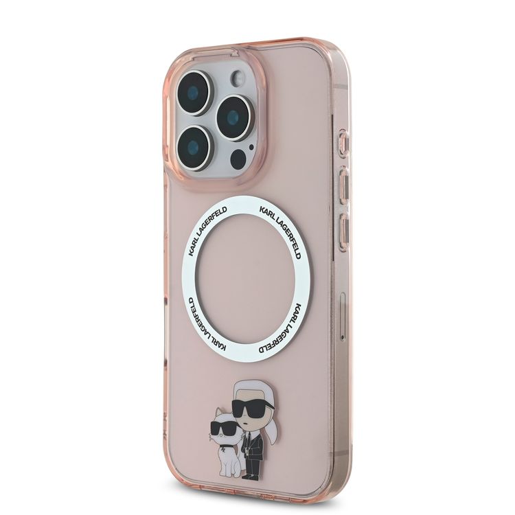 جراب KARL LAGERFELD Magsafe IML الصلب مع NFT KARL &amp; CHOUPETTE لجهاز iPhone 16 Pro - وردي 