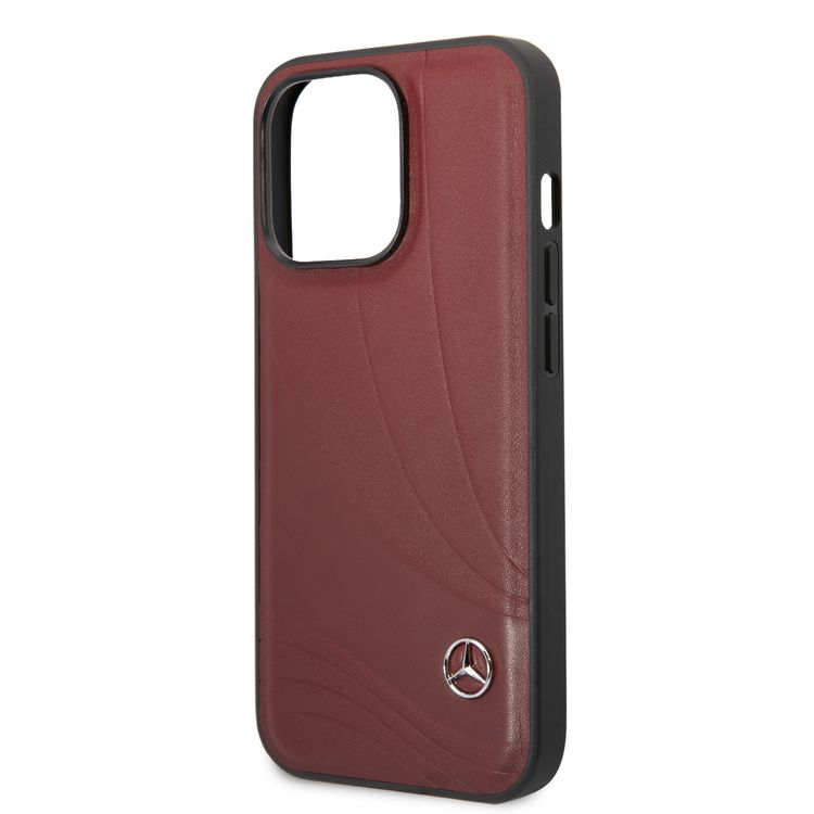 CG MOBILE Mercedes-Benz Genuine Leather Case With New WaveIII Pattern, Compatible w/ 14 Pro (6.1") Scratch & Drop Protection, Wireless Charger Compatibility - Red