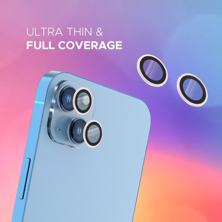 حامي عدسة LEVELO Lucent Duo متوافق مع آيفون 13 ميني و13 (قطعتين)، صلابة 9H، خالٍ من الفقاعات، فائق النحافة ويغطي بالكامل، حامي عدسة الكاميرا، مقاوم للخدش - وردي