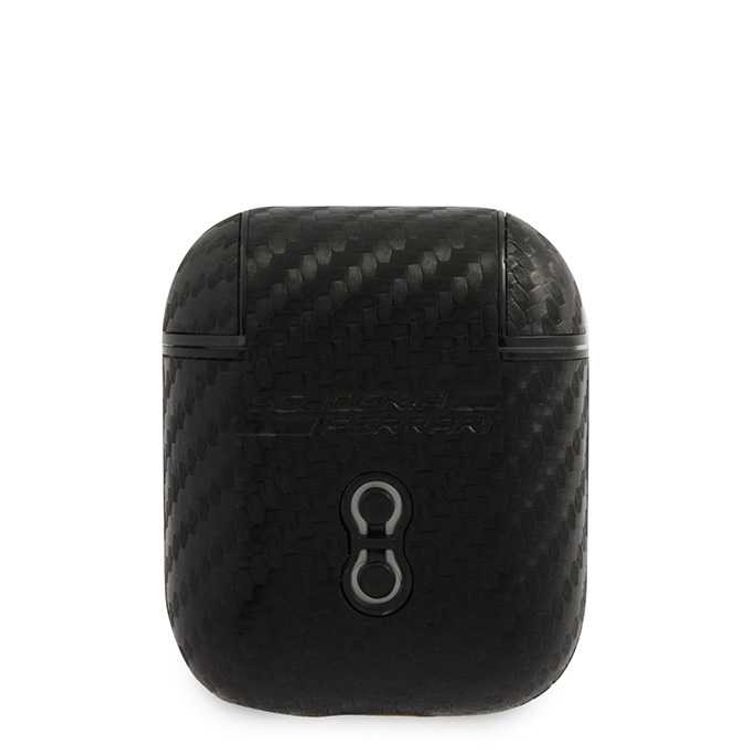 CG Mobile Ferrari PC PU Carbon Yellow Shield Metal Logo Case متوافق مع Airpods 1/2 - أسود