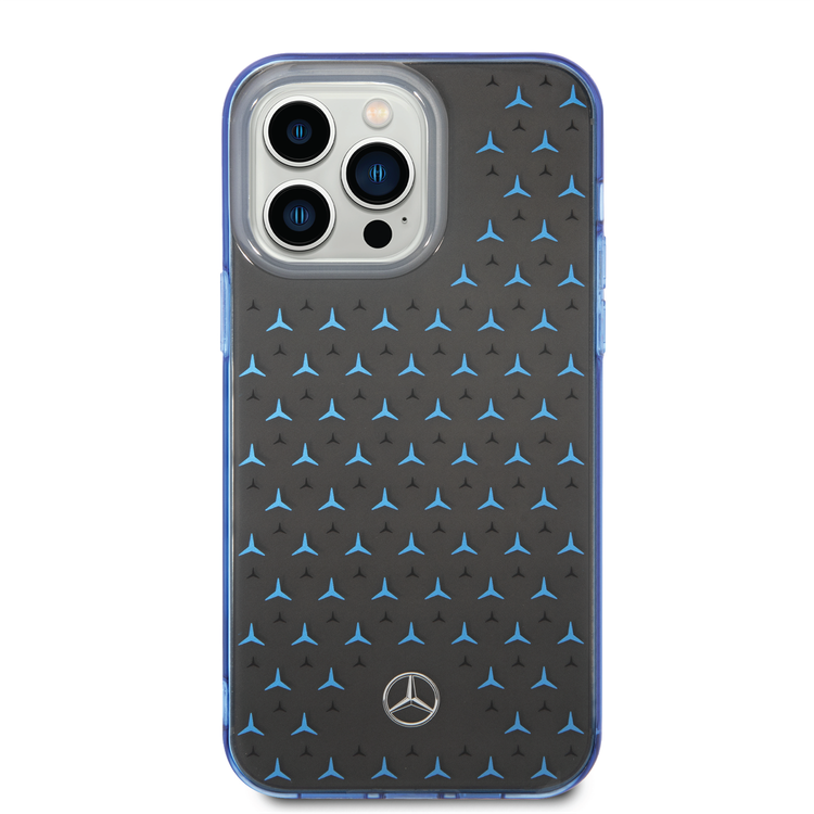 Mercedes-Benz Double Layer PC/TPU Case with Large Star Pattern iPhone 14 Pro Max Compatibility - Black / Blue
