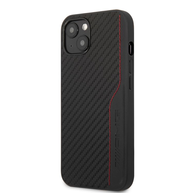 CG MOBILE AMG Hard Case with PU Carbon Effect Leather & Red Stitching Line Hot Stamped Logo Compatible for iPhone 13 Pro Max (6.7") Easy Access to All Ports, Shock-Absorption, Anti-Scratch, & Drop Protection Back Cover Suitable with Wireless Charging Officially Licensed