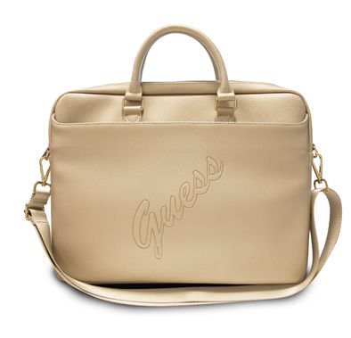 حقيبة كمبيوتر من سي جي موبايل غيس من مادة بولي يوريثان سيناريو سافيانو 15 بوصة مع حزام كتف قابل للتعديل متوافق مع ماك بوك ، حقيبة تخزين محمولة رفيعة وخفيفة الوزن ، غطاء واقٍ مع سحاب مناسب للخارج ، الأعمال ، المكتب ، المدرسة المرخصة رسميًا - ذهبي