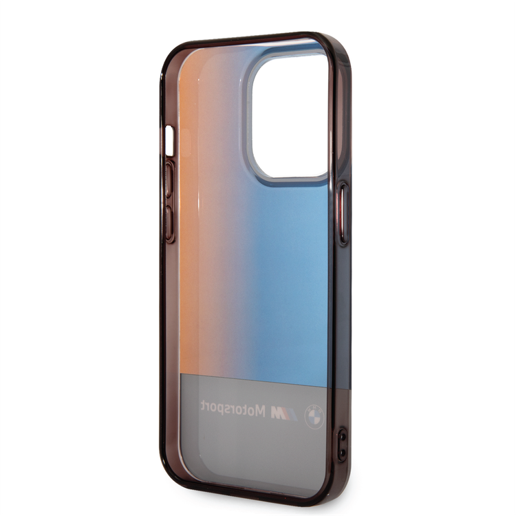 BMW Motorsport Collection PC/TPU IML Case with Printed Middle Tricolor Fading Stripe iPhone 14 Pro Max Compatibility - Black