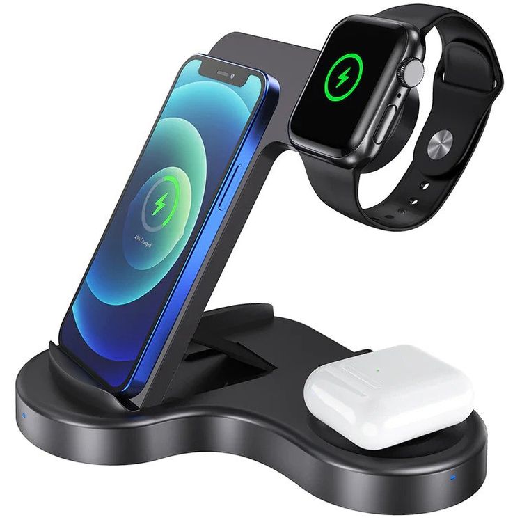 Powerology 3-in-1 Wireless Powerstand Pro 15W Charger, Charge 3 Devices - Black