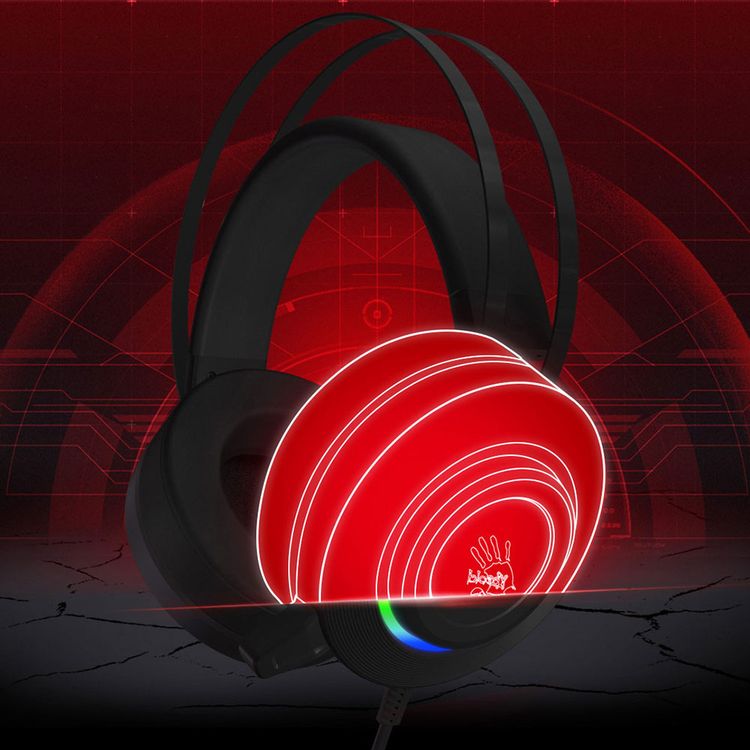 سماعة الألعاب بلودي G521 فيرتشوال 7.1 صوت محيطي مع ميكروفون إلغاء الضوضاء متعدد الاتجاهات ، طوق رأس من الجلد الناعم للضبط التلقائي - أسود