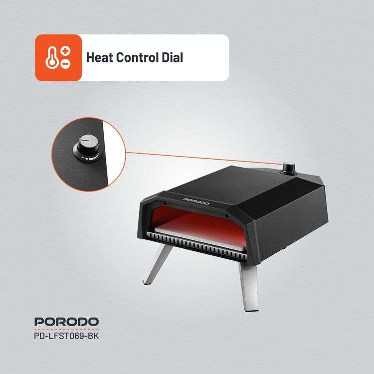 فرن بيتزا بورودو لايف ستايل 12 بوصة في الهواء الطلق بأرجل قابلة للطي، وقت طهي 60 ثانية، تسخين سريع 500 درجة مئوية، متوافق مع البيوتان والبروبان، 30-45 دقيقة قبل التسخين، إشعال بيزو - أسود