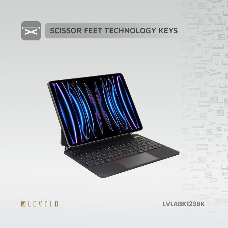 Levelo AeroBoard Saffanio Leather Wireless Keyboard for iPad Pro 11" & iPad Air 11" M3 (2025) with Multi-Gesture Trackpad, 300 Hours Standby Time, Up to 130° Adjustable Angle - Black