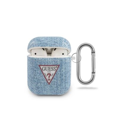 CG Mobile Guess Denim Triangle Case with Anti-Lost Ring Compatible for AirPods 1/2, Scratch Resistant, Shock Absorption, Drop Protection