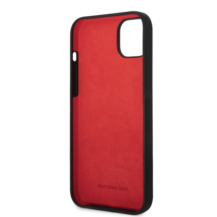 Mercedes-Benz Liquid Silicone Case with Gradient Star Horizontal Pattern iPhone 14 Plus Compatibility - Black