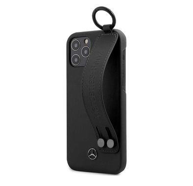 CG Mobile Mercedes-Benz Leather Case Hand Strap Compatible for iPhone 12 Pro Max (6.7") Shock & Scratch Resistant, Easy Access to All Ports, Drop Protection Back Cover Suitable with Wireless Chargers Officially Licensed - Black