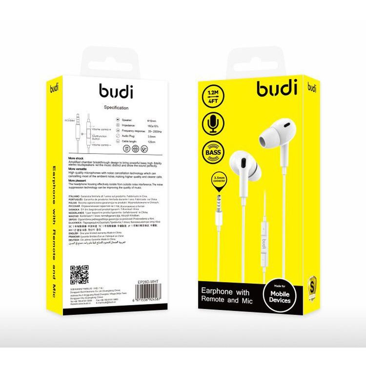 سماعات اذن من بودي مع تحكم عن بعد و مايك 3.5مم موصل - ابيض