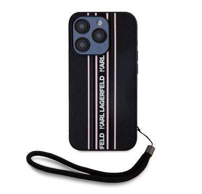 Karl Lagerfeld PU Hard Case with Athleisure Strips for iphone 16 Pro, Lightweight, High-Quality Material, Comfortable and secure grip - Pink