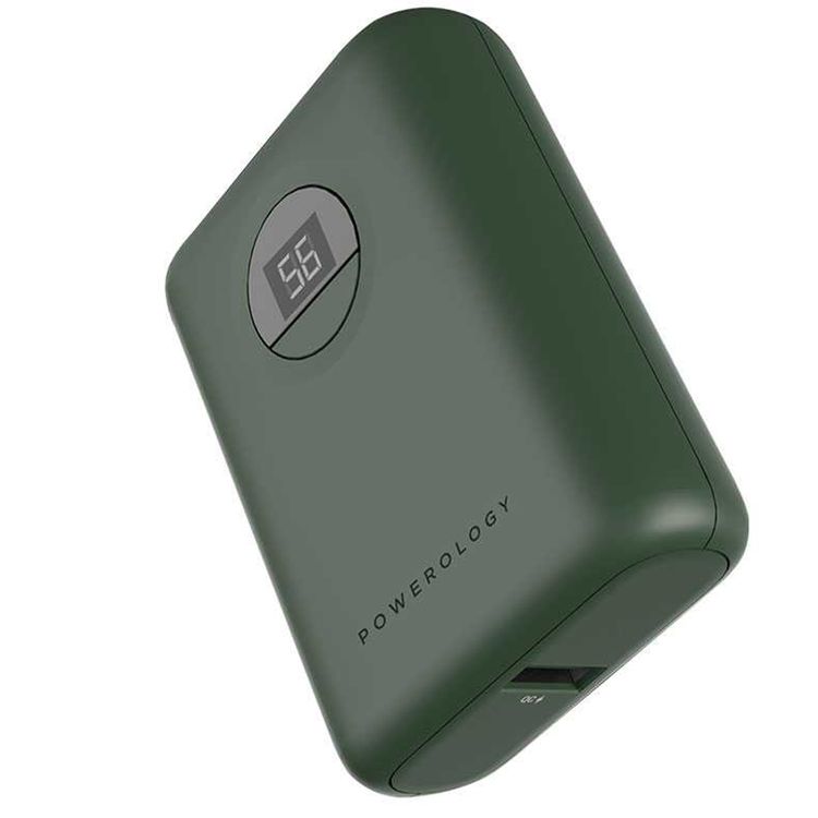 باور بانك شحن سريع من باورولوجي بسعة 10000 مللي أمبير في الساعة PD 20 وات، صغير الحجم للغاية، مدخل ومخرج USB-C، مخرجان USB-A، شحن سريع، مؤشر عرض رقمي - أخضر