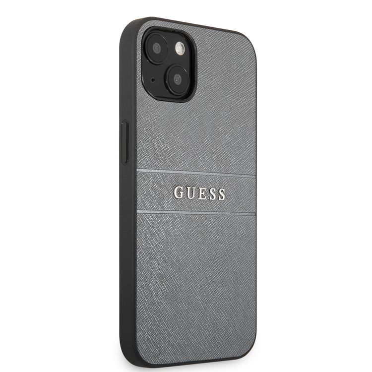 CG MOBILE Guess PU Leather Case Saffiano with Metal Logo Hot Stamp Stripes Compatible for iPhone 13 (6.1") Anti-Scratch, Easy Access to All Ports