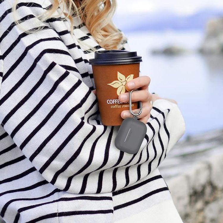 Ahastyle Retro 3D Design Premium Silicone Case with Carabiner Compatible for AirPods Pro - Ergonomic Classic Design - Dust & Shockproof Cover Supports Wireless Charging - Dark Gray