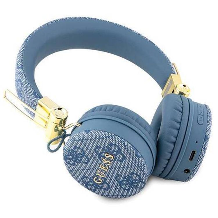 Guess سماعات رأس لاسلكية 4G جلد PU مع شعار معدني - أزرق