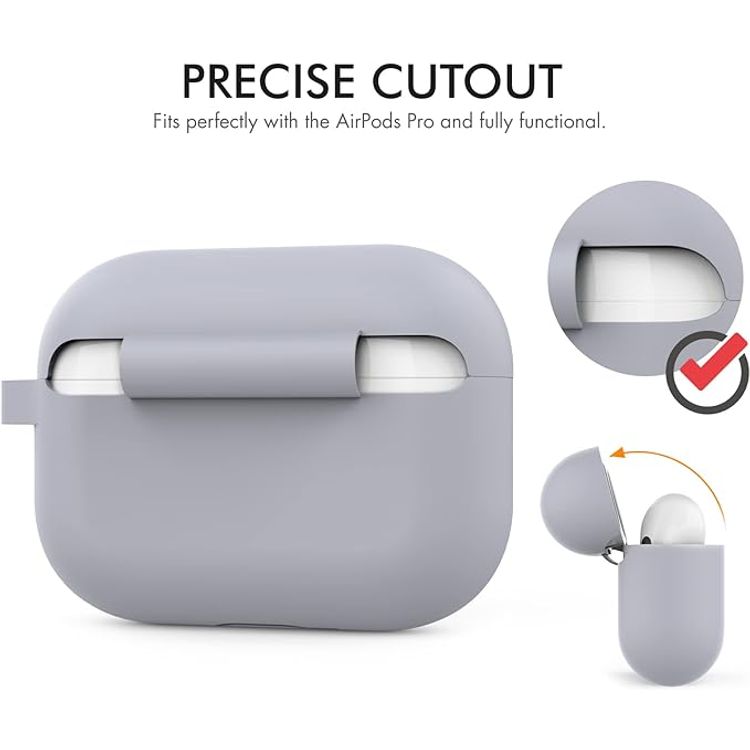 Ahastyle Retro 3D Design Premium Silicone Case with Carabiner Compatible for AirPods Pro - Ergonomic Classic Design - Dust & Shockproof Cover Supports Wireless Charging - Gray White