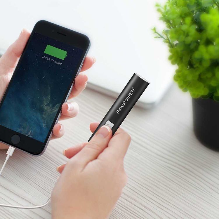 RAVPower 3350mAh Luster Portable Charger Power Bank 3350mAh with iSmart Fast Charging Technology - Sleek Mini Powerbank Ergonomic Clip Design with Multiple Protection - Black