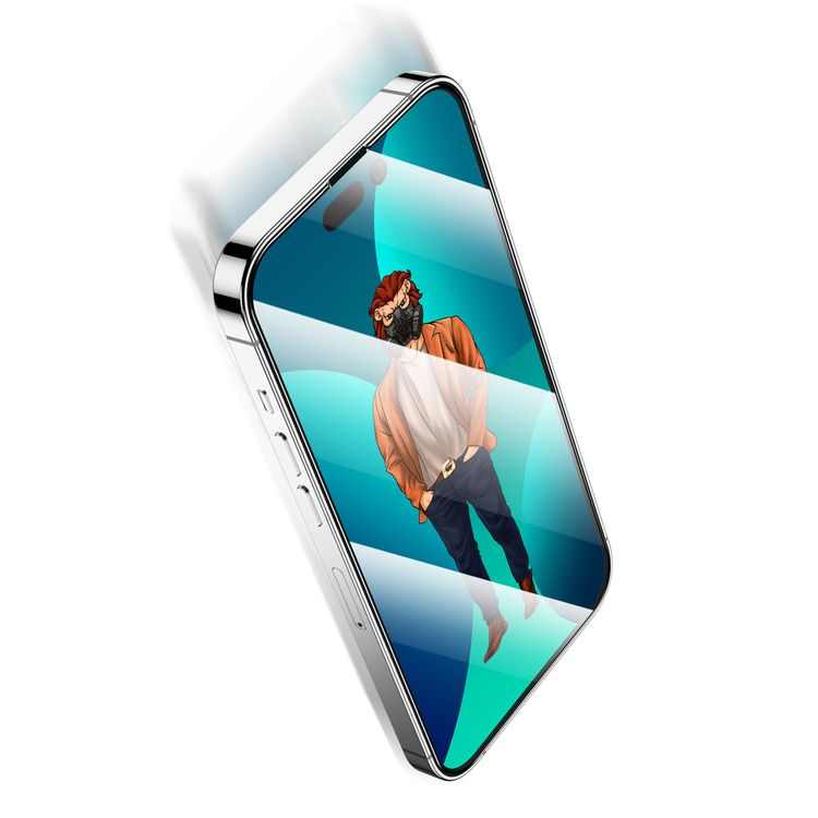 واقي شاشة زجاجي بحافة دائرية ثلاثية الأبعاد بتصميم أسد أخضر لهاتف آيفون 14 برو ماكس - شفاف