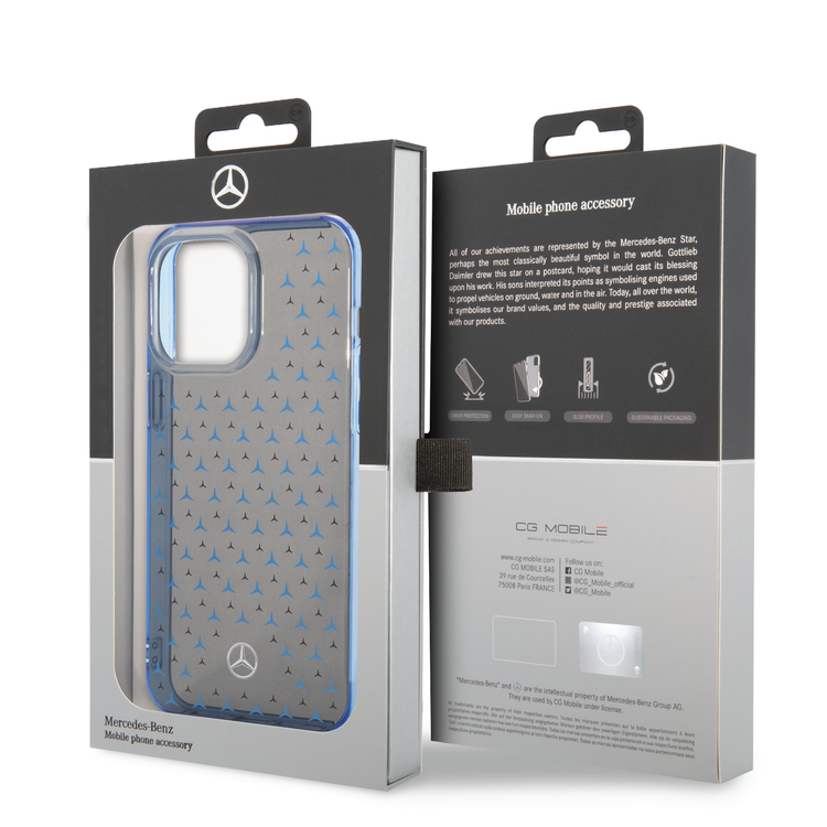Mercedes-Benz Double Layer PC/TPU Case with Large Star Pattern iPhone 14 Pro Max Compatibility - Black / Blue