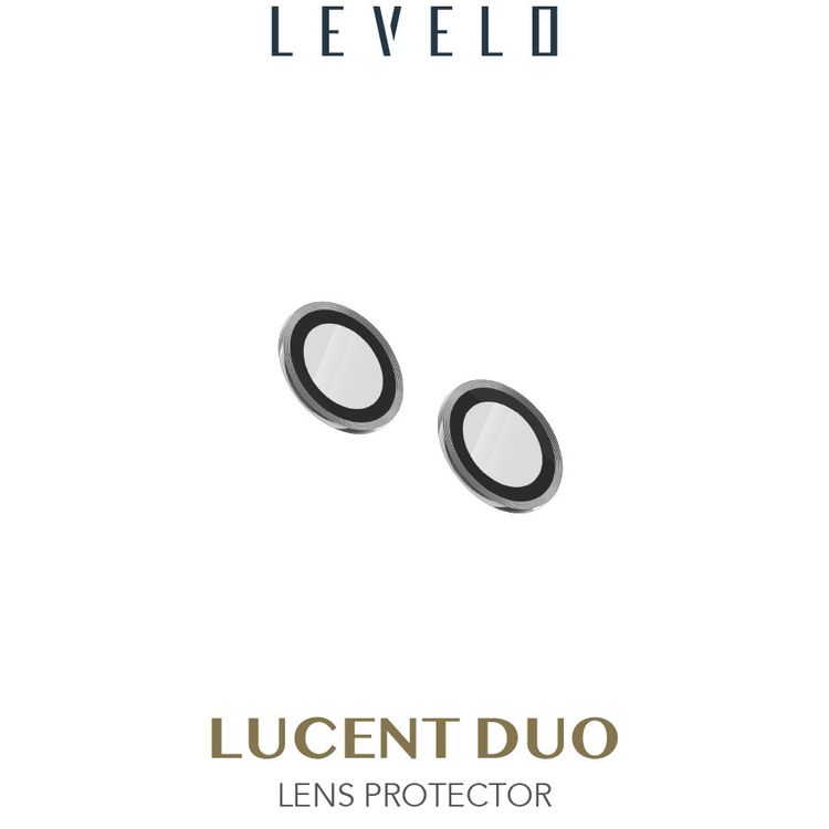 حامي عدسة LEVELO Lucent Duo متوافق مع iPhone 13 Mini و 13 (قطعتان)، صلابة 9H، خالٍ من الفقاعات، فائق النحافة وذو تغطية كاملة، حامي عدسة الكاميرا، مقاوم للخدش - فضي